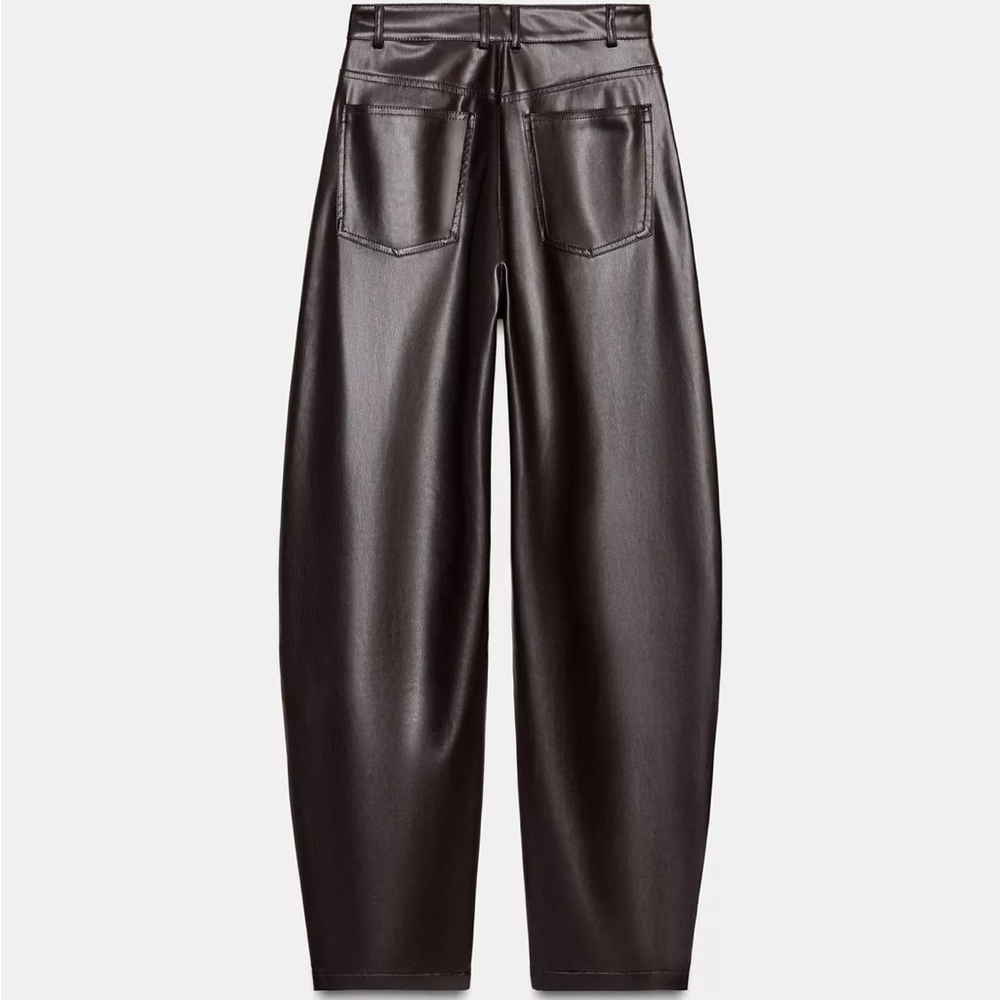 Zara High Rise Women faux leather pants - Dark Brown